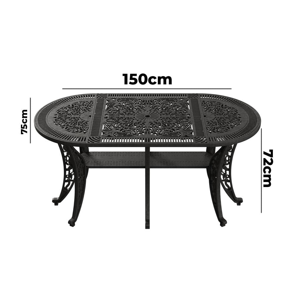 Alezy İstanbul Ferforje Görünümlü Demonte Oval Masa 75x150 cm