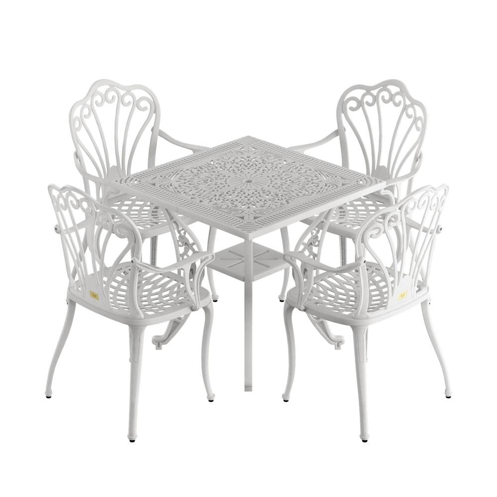 Alezy İstanbul Masa Takımı 75 cm Kare Masa 4 Adet İstanbul Koltuk Ferforje Görünümlü Set