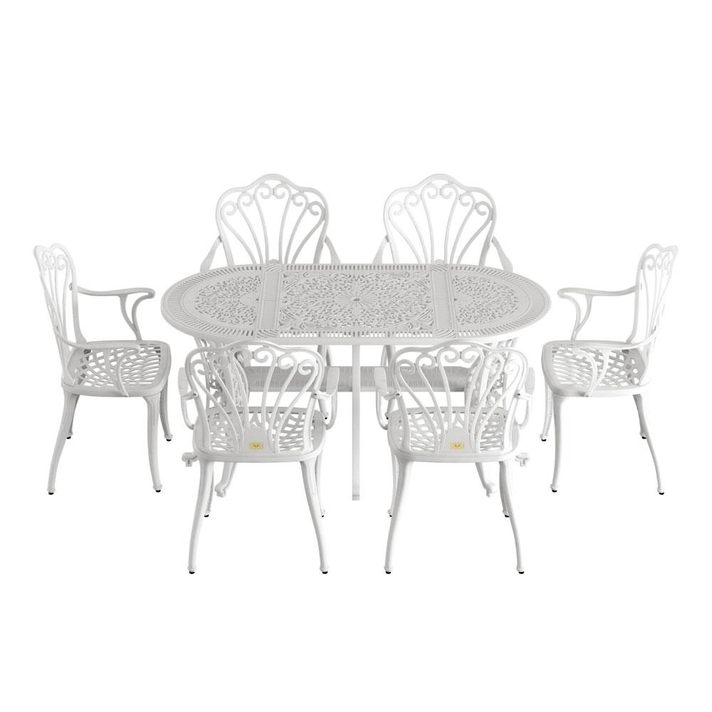 Alezy İstanbul Masa Takımı 90x150 cm Oval Masa 6 Adet İstanbul Koltuk Ferforje Görünümlü Set