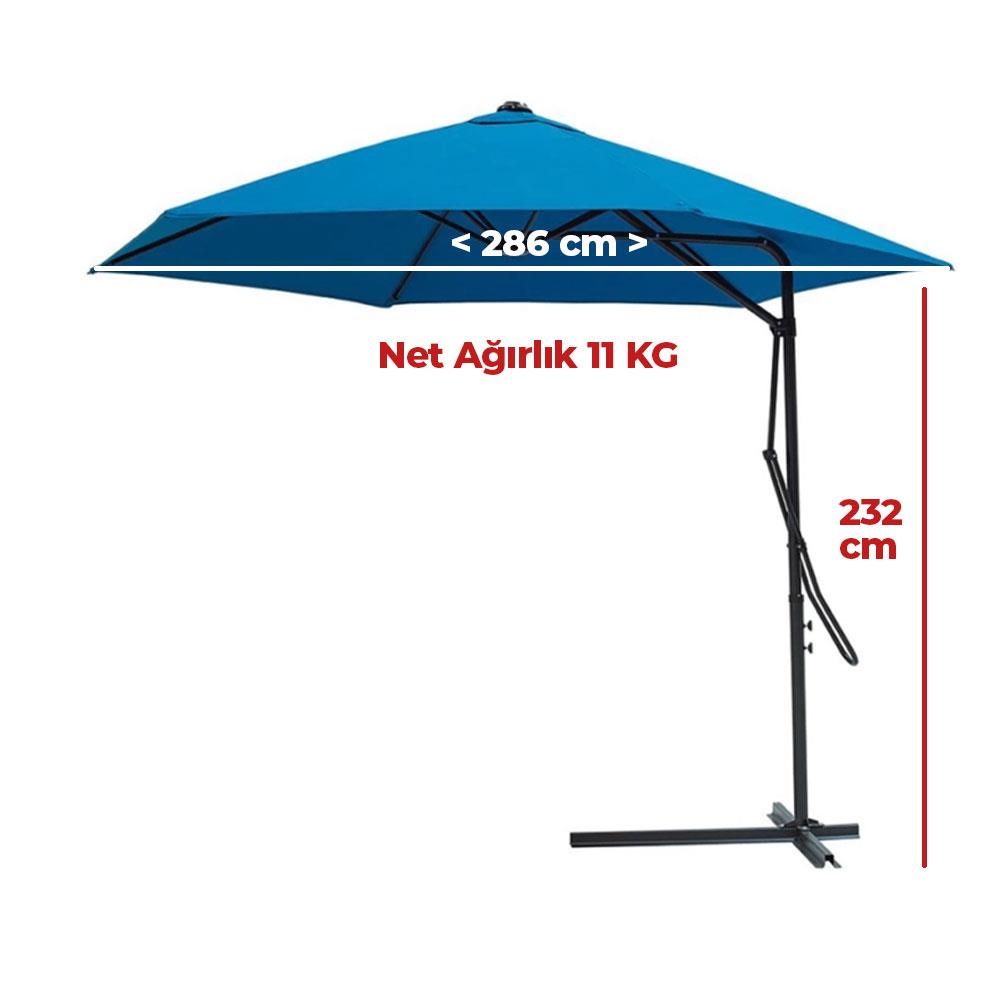 Alezy Katlanabilir Lamba Tipi Ampül Şemsiye Ø285cm Mavi | ID6424