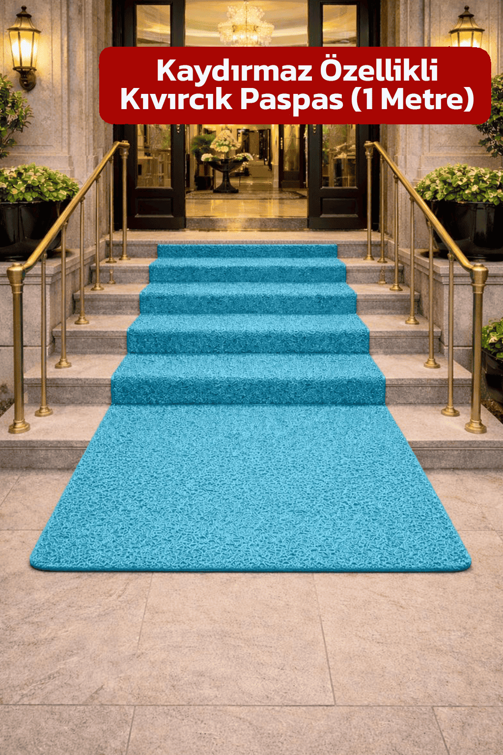 Alezy KPS Kaydırmaz Taban Kıvırcık Paspas Kapı Önü Paspası 1 Metre - Tüm Ebatlar