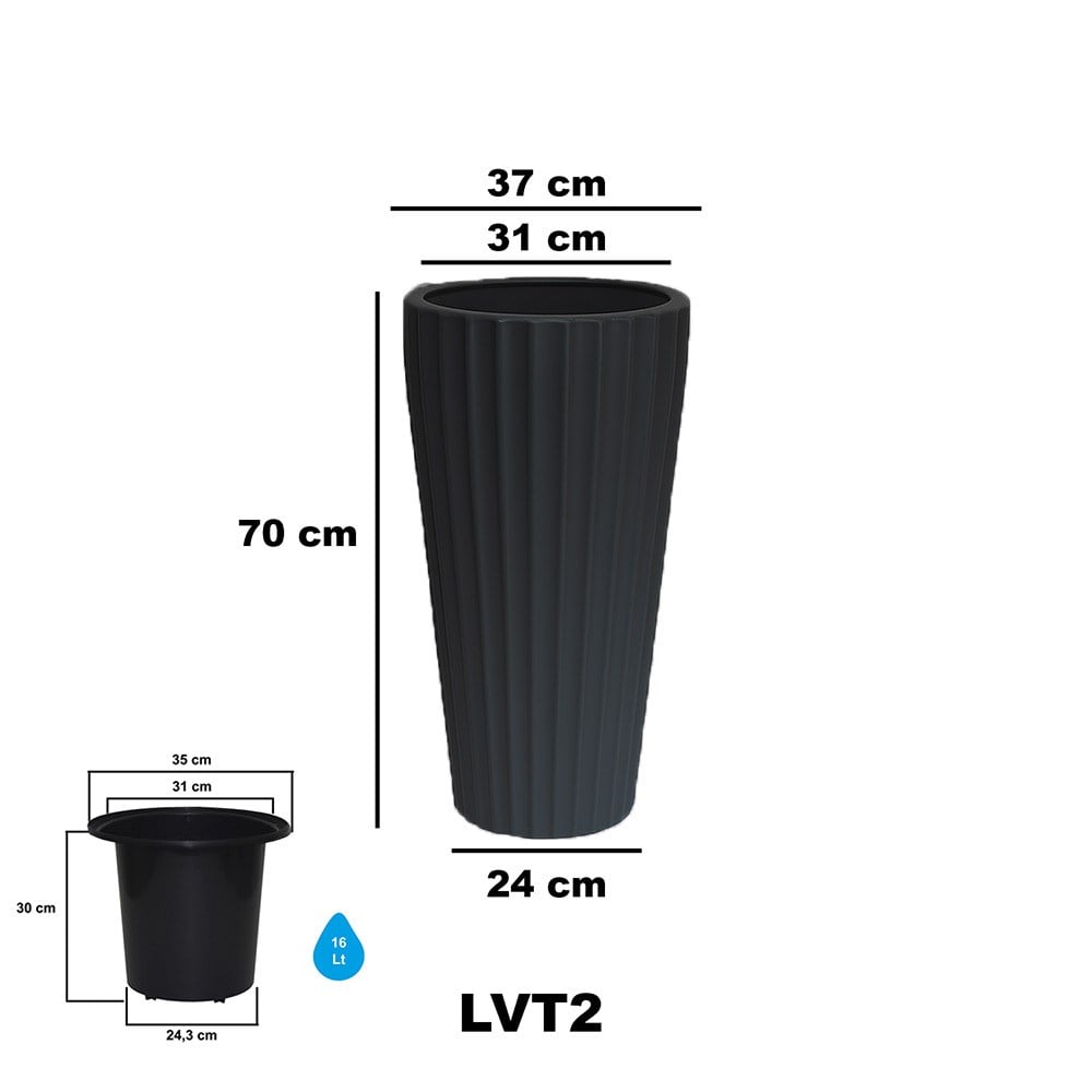 Alezy Lilyum Dekoratif Çizgili Saksı Vazo 70cm No:2 16Lt
