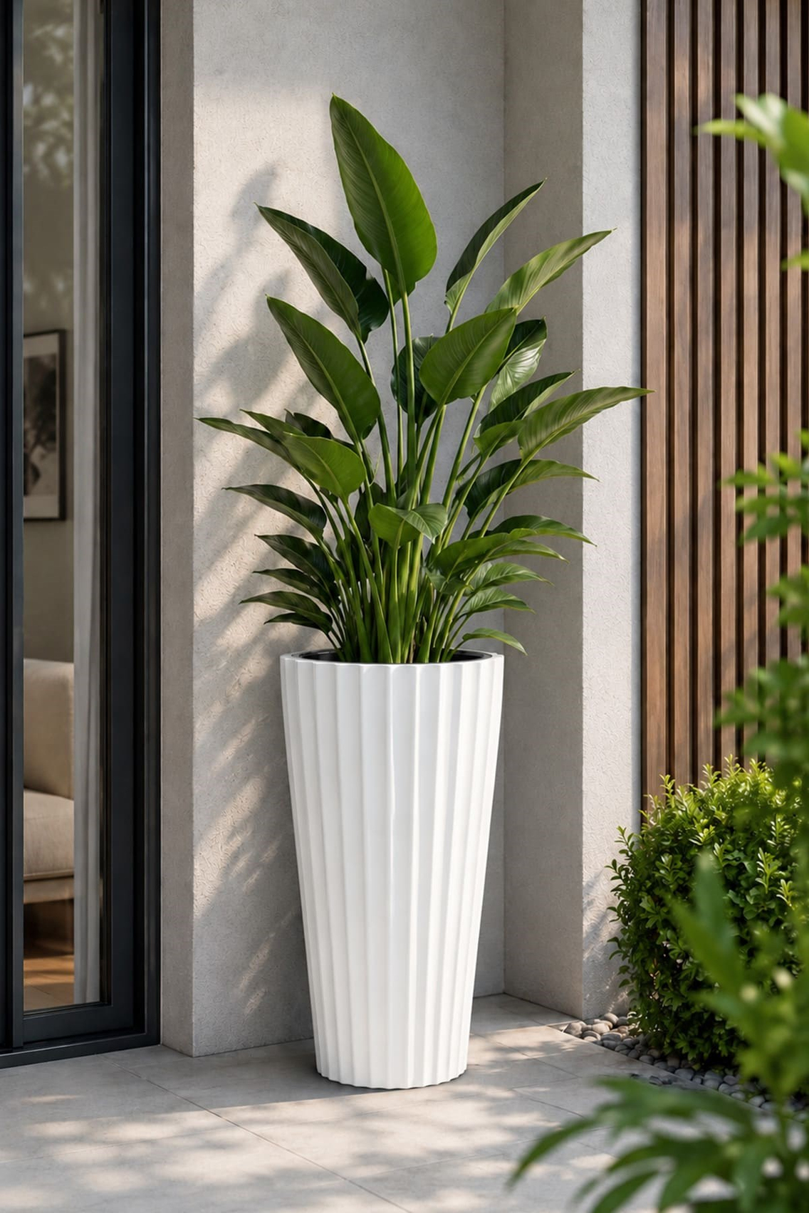 Alezy Lilyum Dekoratif Çizgili Saksı Vazo 70cm No:2 16Lt