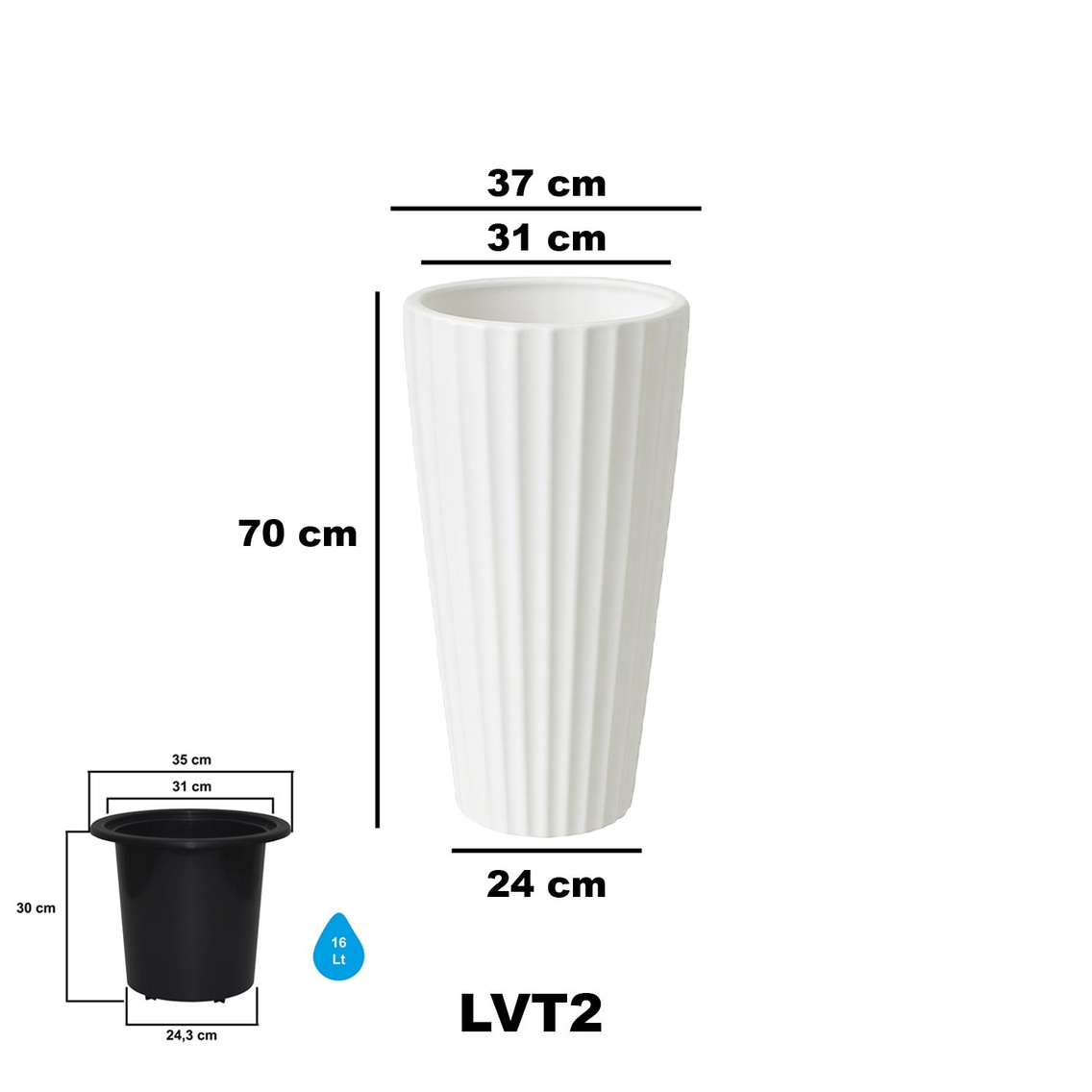 Alezy Lilyum Dekoratif Çizgili Saksı Vazo 70cm No:2 16Lt