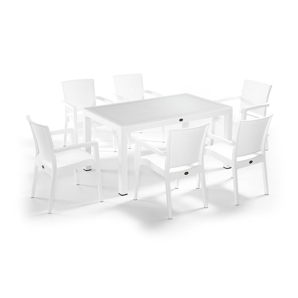 Alezy Liverno Set Rattan Camlı 90x150 Masa + 6 Adet Paris Koltuk Sandalye