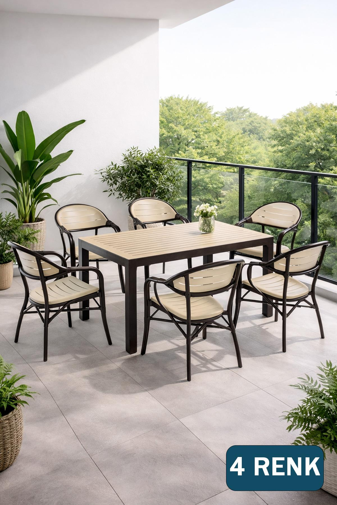 Alezy NST-003 Bamboo Bahçe Masa Takımı 90x150 Camlı Masa + 6 Koltuk | ID4638 