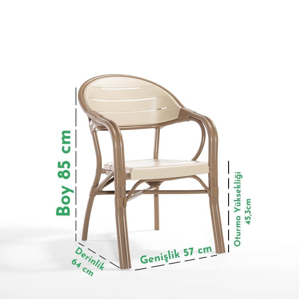 Alezy NST-003 Bamboo Bahçe Masa Takımı 90x150 Camlı Masa + 6 Koltuk | ID4638 