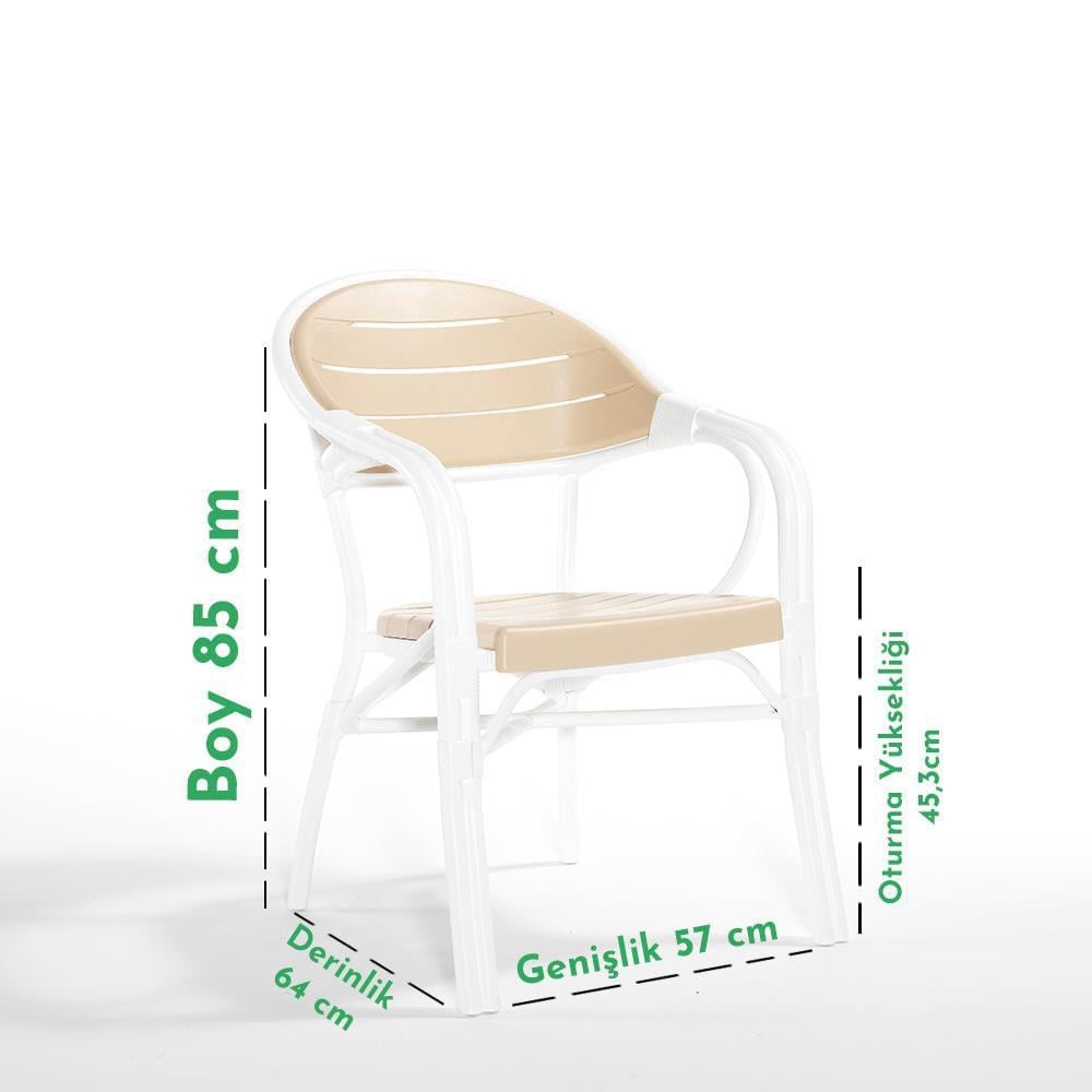 Alezy NST-003 Bamboo Bahçe Masa Takımı 90x150 Camlı Masa + 6 Koltuk | ID4638 