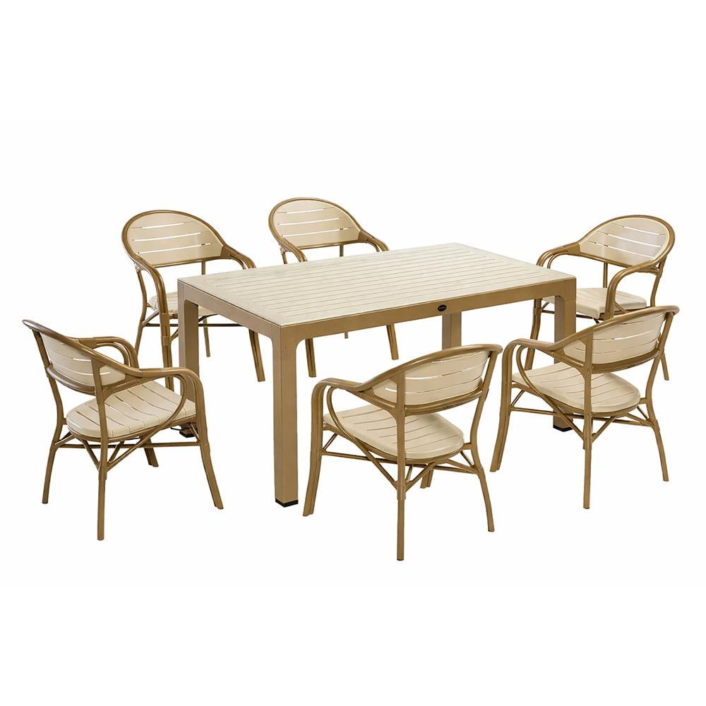 Alezy NST-003 Bamboo Bahçe Masa Takımı 90x150 Camlı Masa + 6 Koltuk | ID4638 
