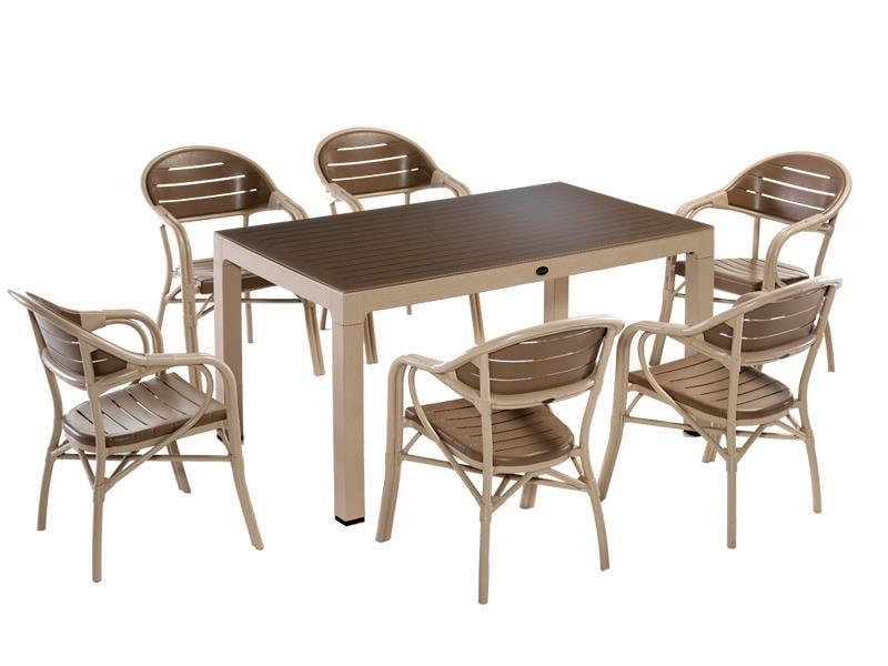 Alezy NST-003 Bamboo Bahçe Masa Takımı 90x150 Camlı Masa + 6 Koltuk | ID4638 