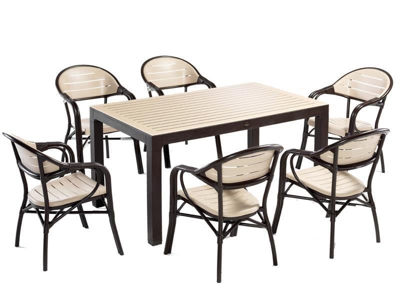 Alezy NST-003 Bamboo Bahçe Masa Takımı 90x150 Camlı Masa + 6 Koltuk | ID4638 