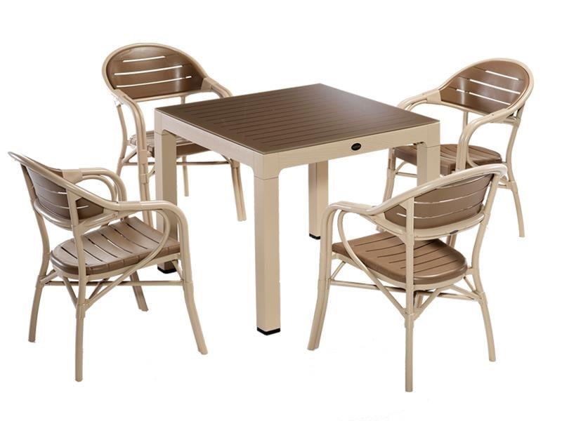 Alezy NST-004 Bamboo Bahçe Masa Takımı 90x90 Camlı Masa + 4 Koltuk | ID4634