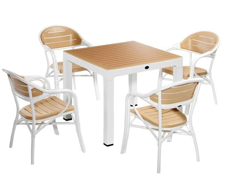 Alezy NST-004 Bamboo Bahçe Masa Takımı 90x90 Camlı Masa + 4 Koltuk | ID4634