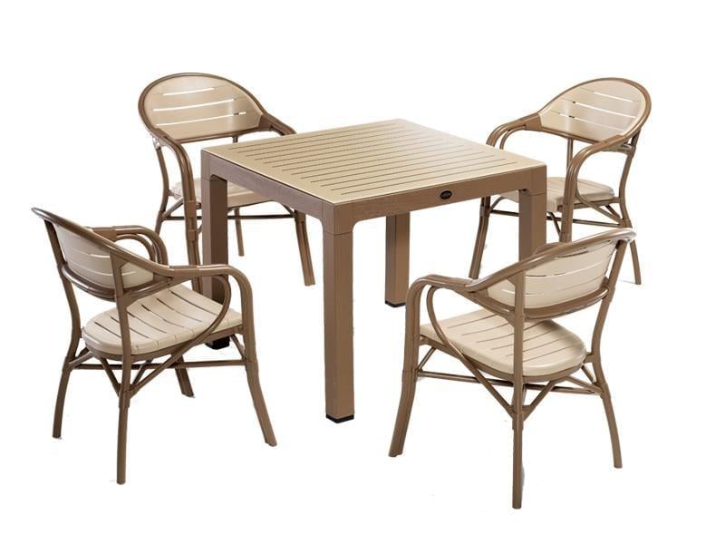 Alezy NST-004 Bamboo Bahçe Masa Takımı 90x90 Camlı Masa + 4 Koltuk | ID4634