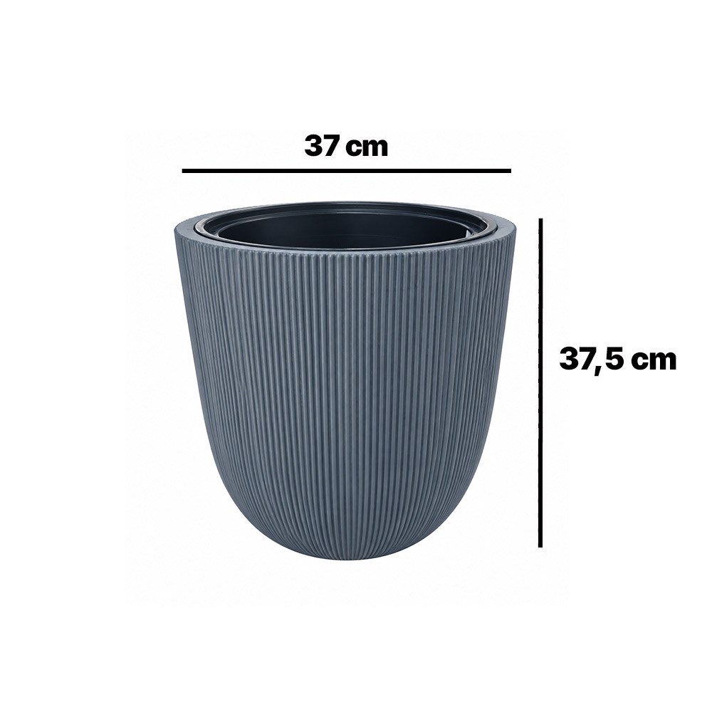 Alezy Palmiye Dekoratif Dikey Çizgili Saksı Vazo 37cm No:3 16Lt