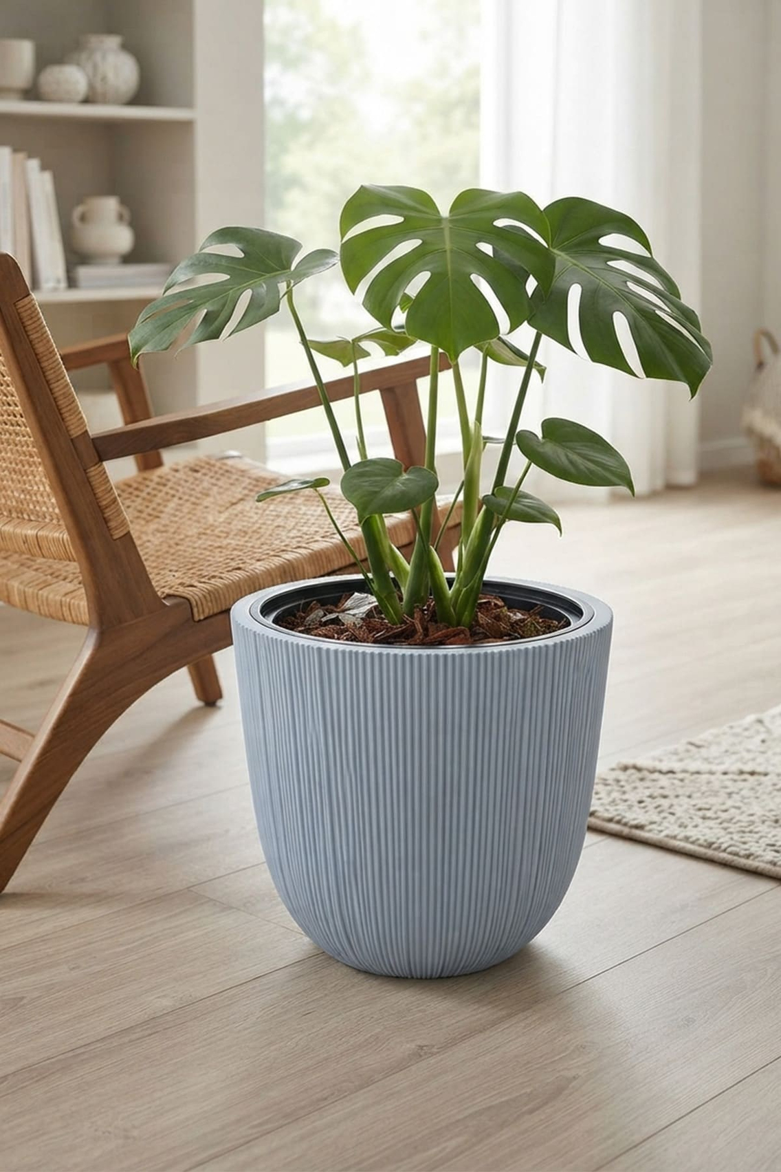 Alezy Palmiye Dekoratif Dikey Çizgili Saksı Vazo 37cm No:3 16Lt