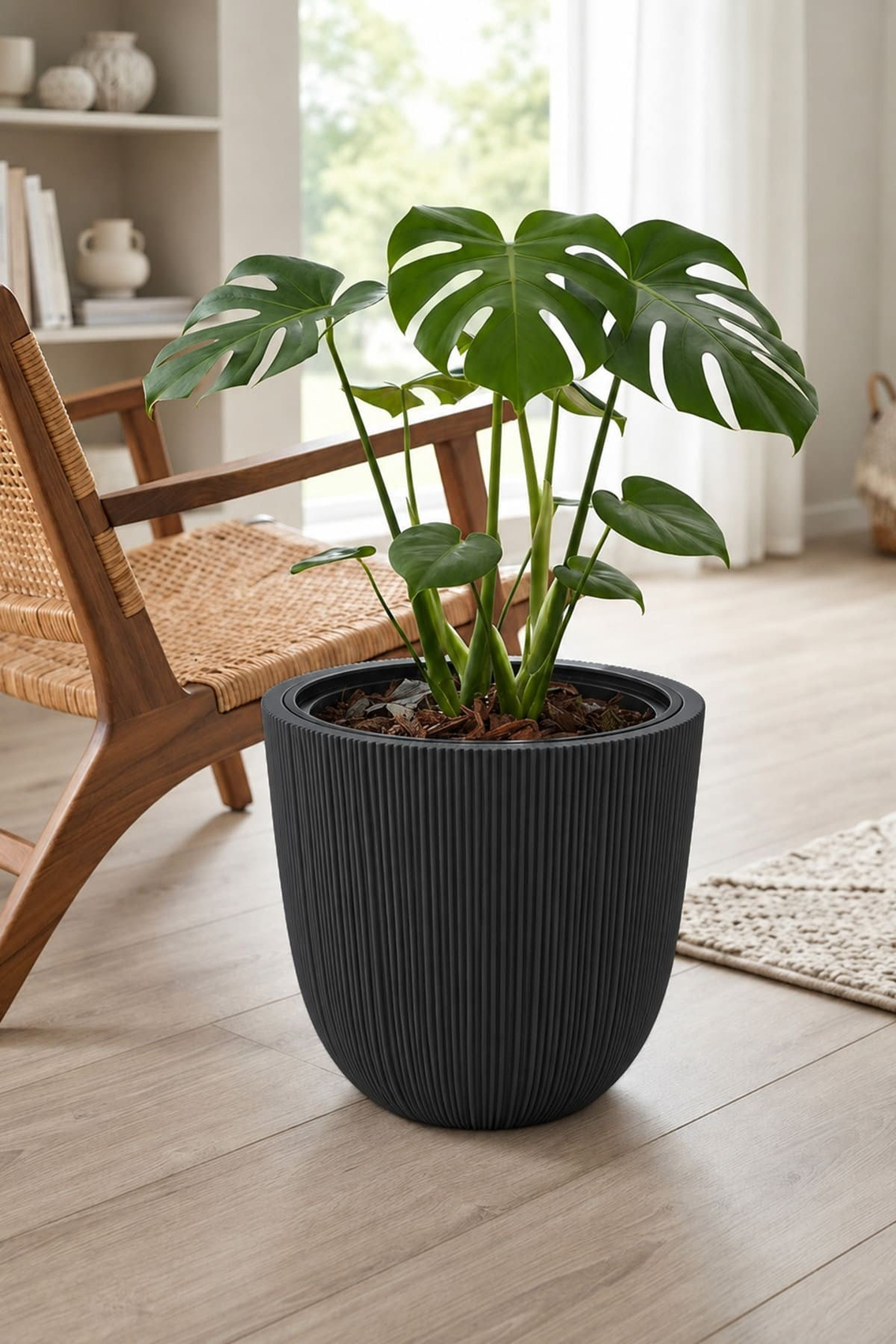 Alezy Palmiye Dekoratif Dikey Çizgili Saksı Vazo 37cm No:3 16Lt