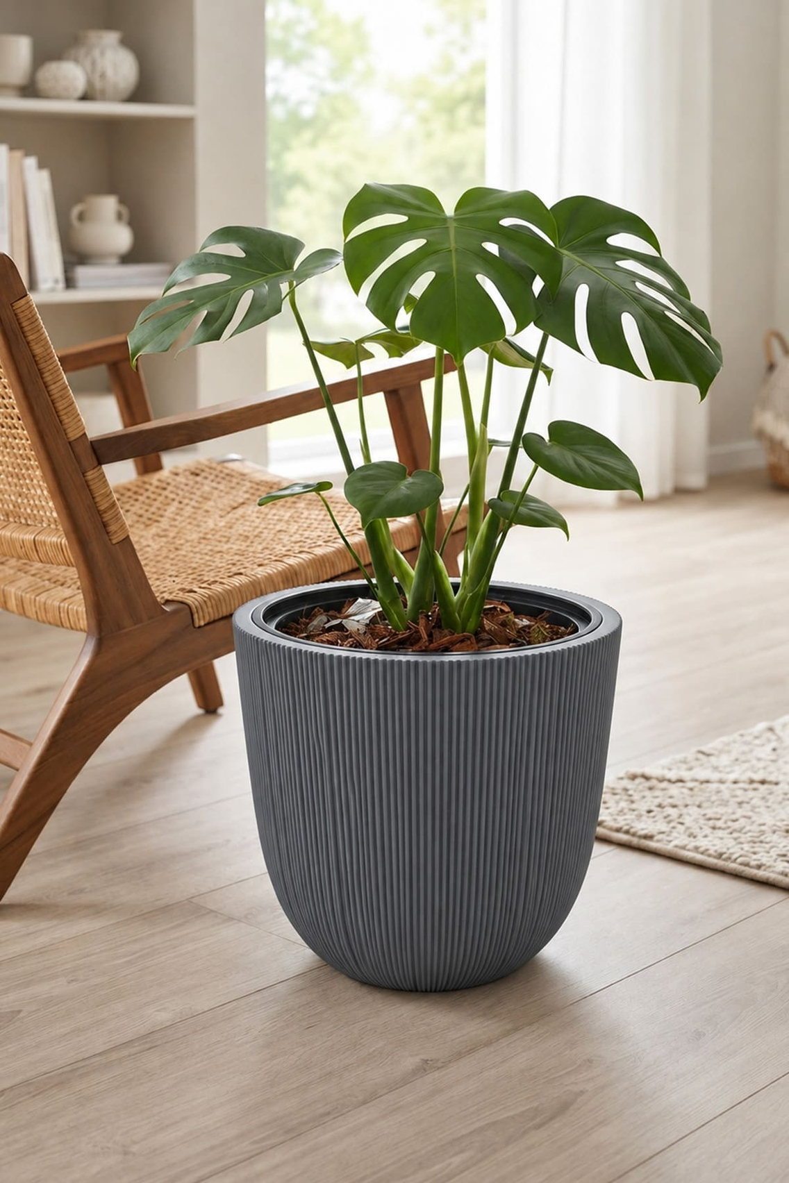 Alezy Palmiye Dekoratif Dikey Çizgili Saksı Vazo 37cm No:3 16Lt