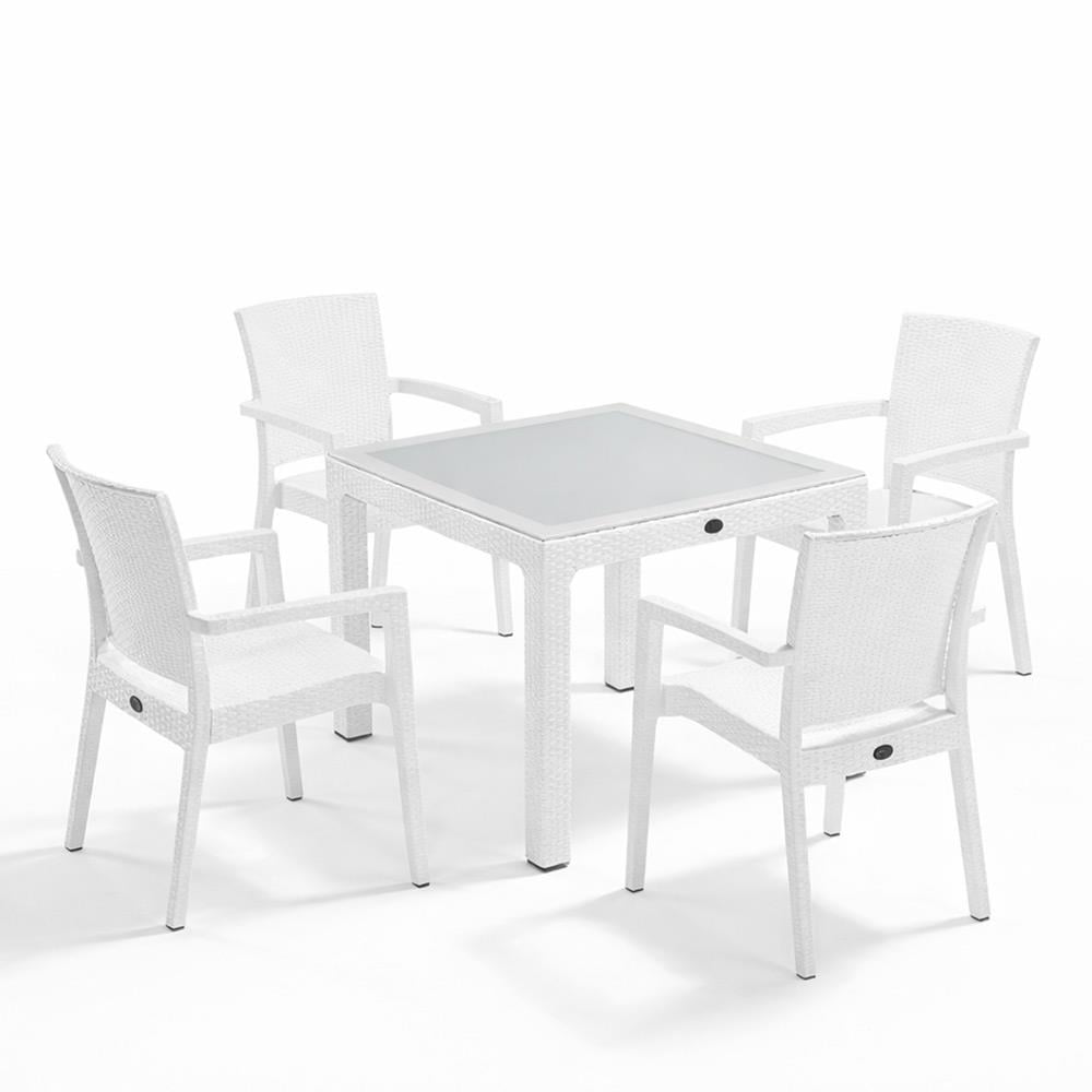Alezy Rattan Camlı Kare Masa + 4 Adet Paris Koltuk Sandalye | ID1244
