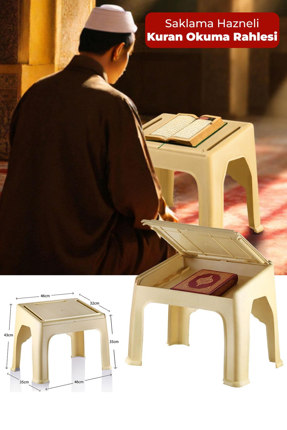 Alezy RHL Hazneli Kuran Okuma Yer Rahlesi 46x32cm