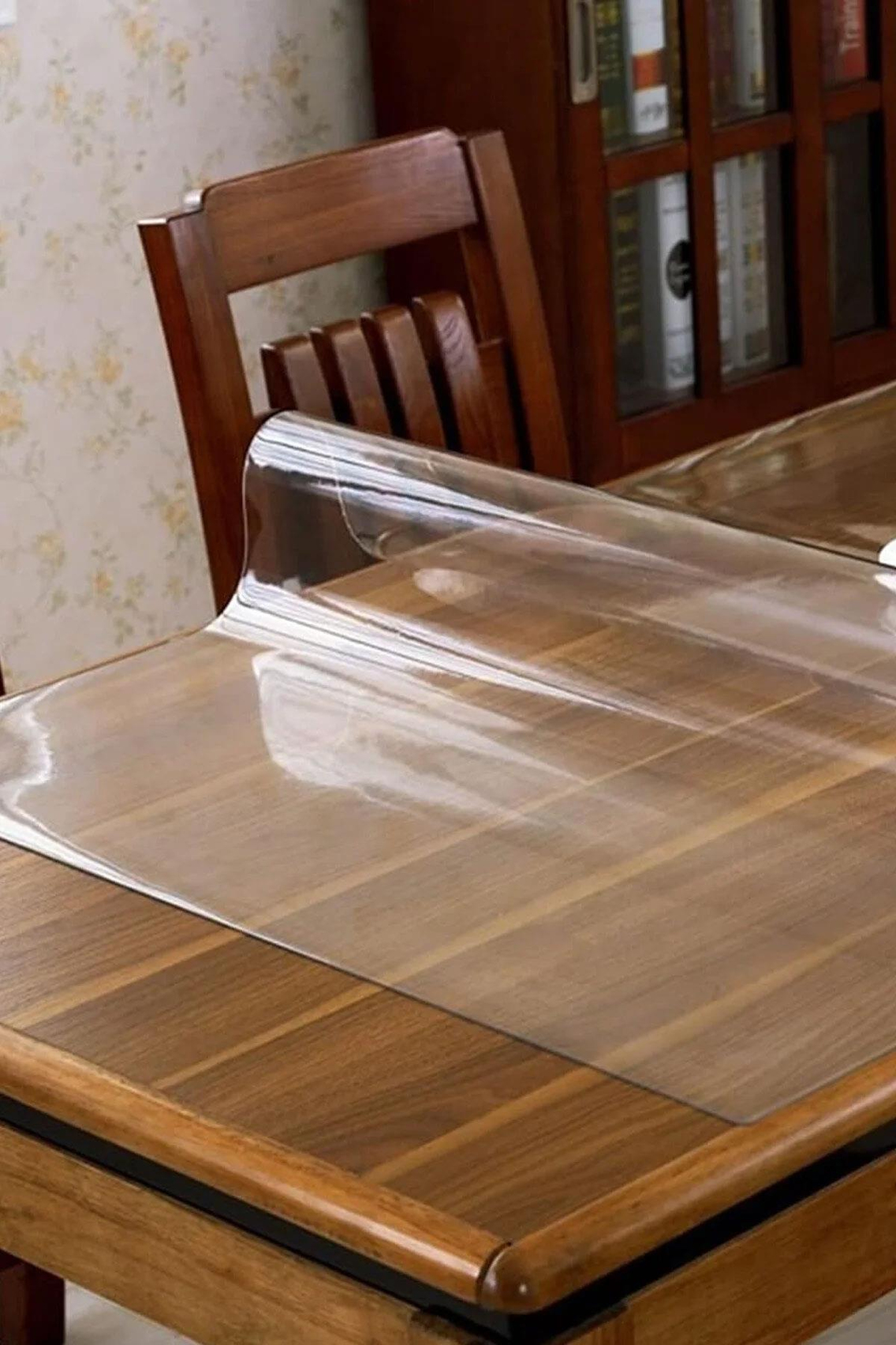 Alezy Şeffaf PVC Masa Örtüsü Su Geçirmez Şeffaf Masa Örtüsü, Mutfak Kahve Ofis Yemek Masası