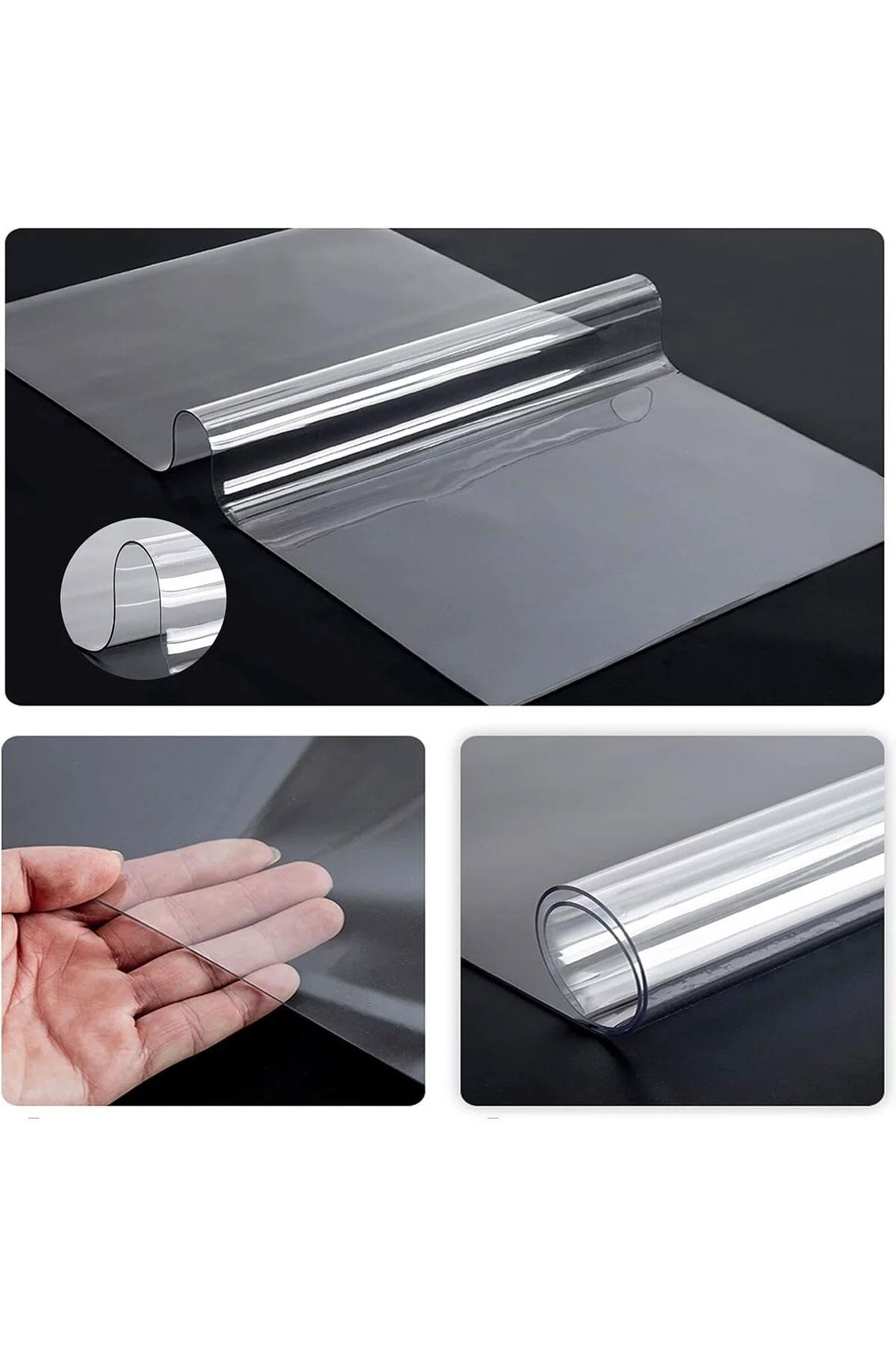 Alezy Şeffaf PVC Masa Örtüsü Su Geçirmez Şeffaf Masa Örtüsü, Mutfak Kahve Ofis Yemek Masası