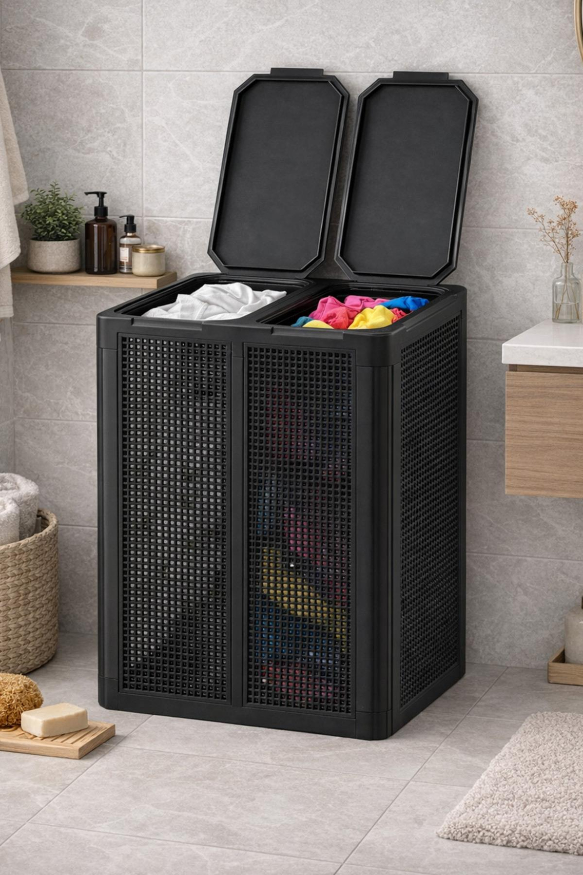 Alezy Twin İki Bölmeli Çamaşır Sepeti 84Lt.