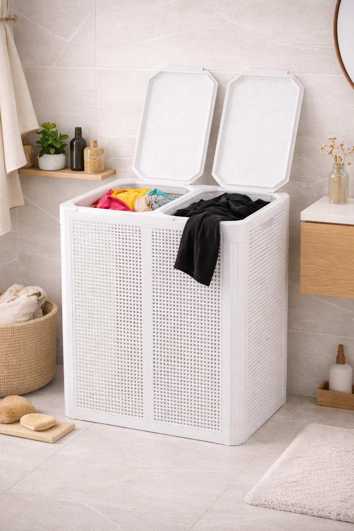 Alezy Twin İki Bölmeli Çamaşır Sepeti 84Lt.