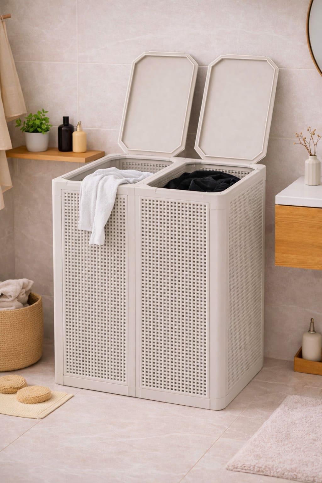 Alezy Twin İki Bölmeli Çamaşır Sepeti 84Lt.