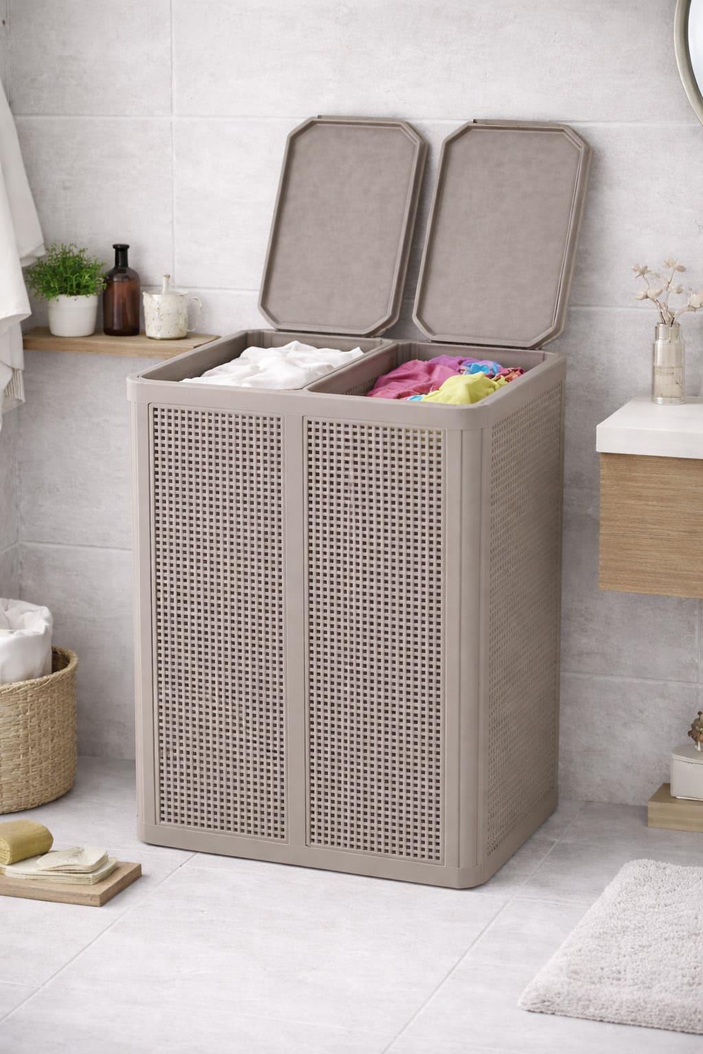 Alezy Twin İki Bölmeli Çamaşır Sepeti 84Lt.