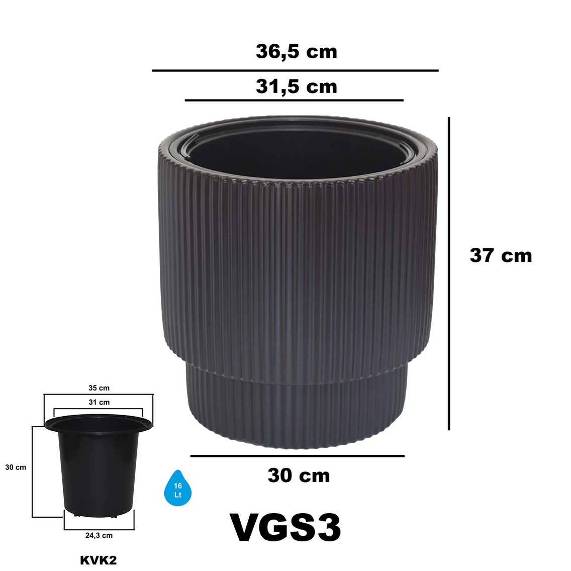 Alezy Vega Model İç Drenaj Hazneli Dekoratif Modern Saksı 27 lt No:3