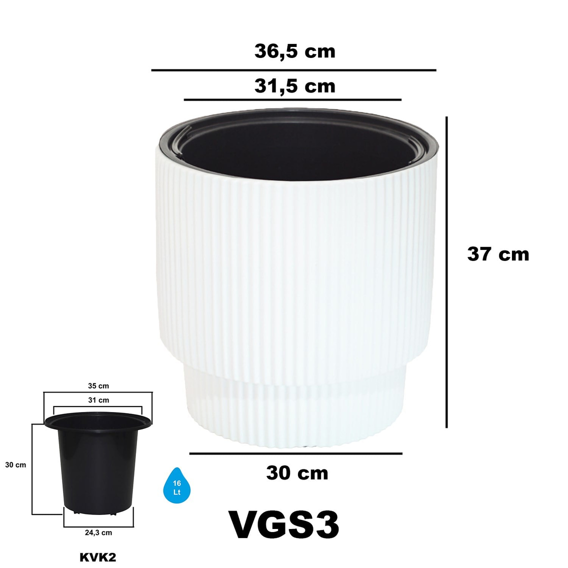 Alezy Vega Model İç Drenaj Hazneli Dekoratif Modern Saksı 27 lt No:3