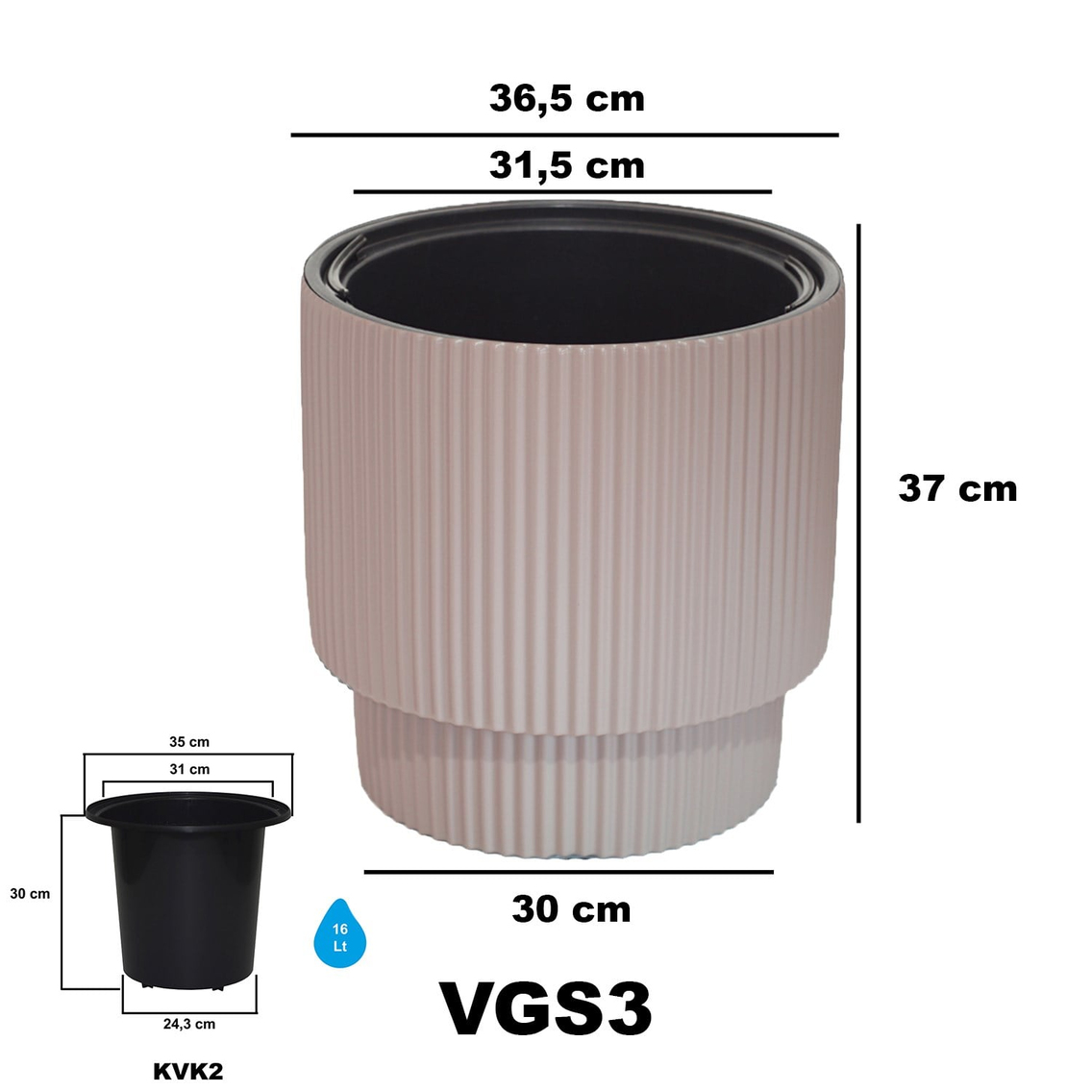 Alezy Vega Model İç Drenaj Hazneli Dekoratif Modern Saksı 27 lt No:3