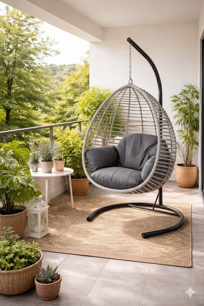 Capri Gümbet Tek Kişilik Minderli Rattan Asma Salıncak | ID5762