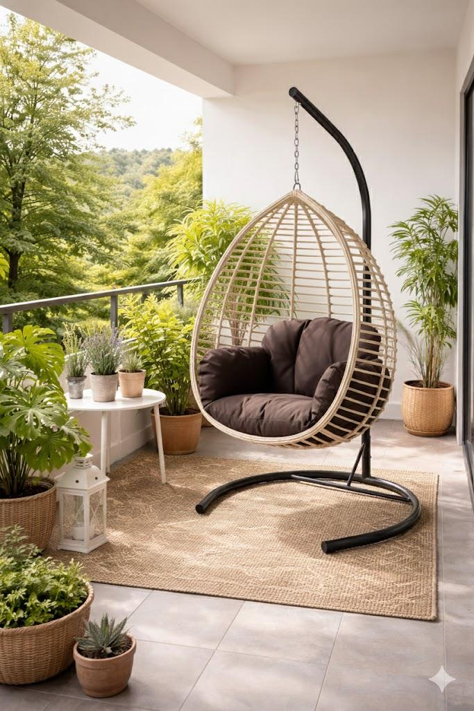 Capri Gümbet Tek Kişilik Minderli Rattan Asma Salıncak | ID5762