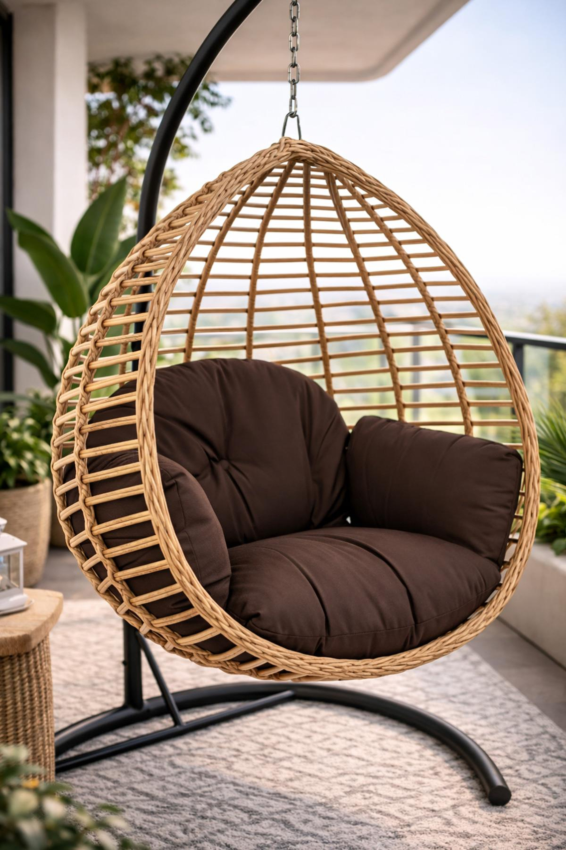 Capri Gümbet Tek Kişilik Minderli Rattan Asma Salıncak | ID5762