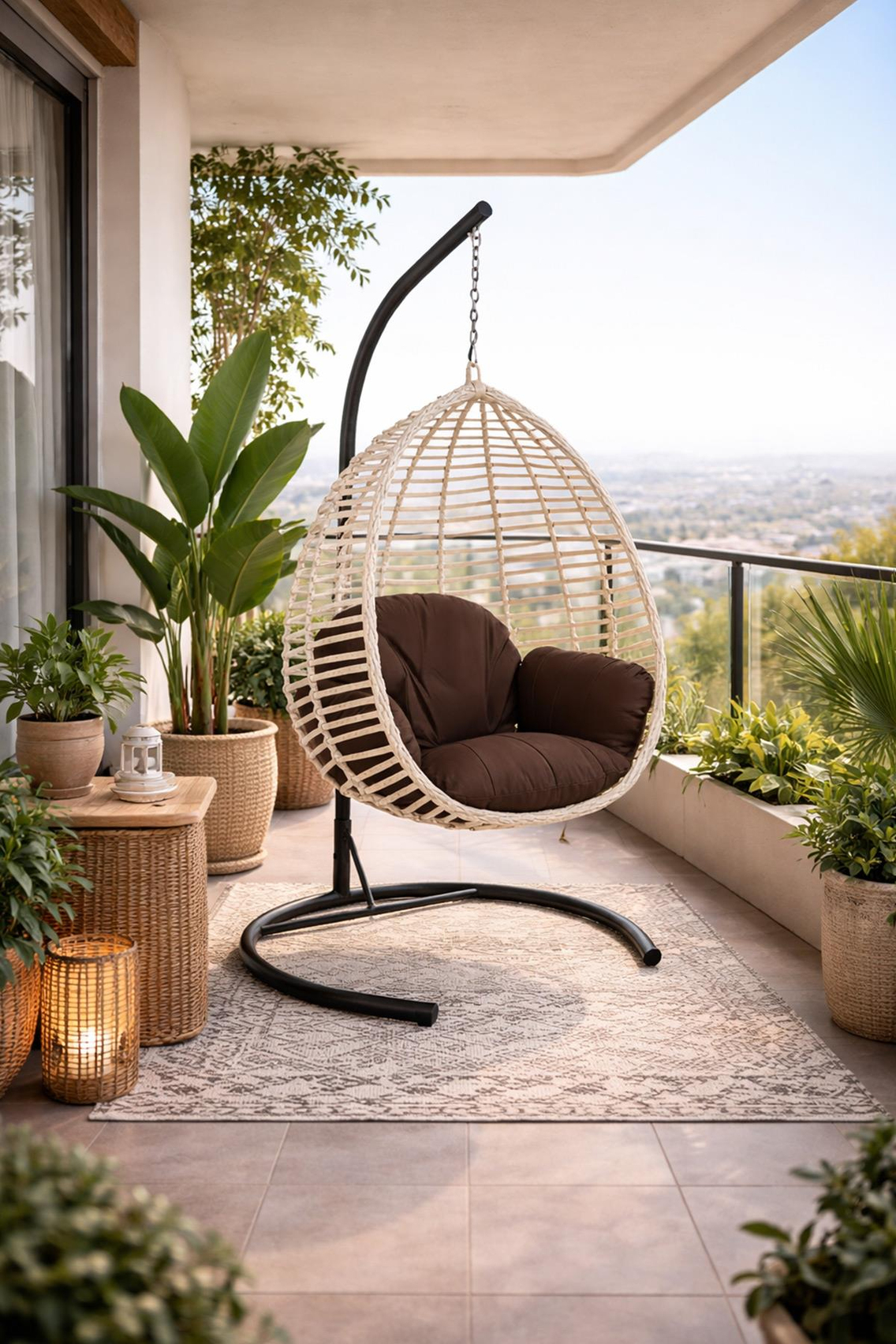 Capri Gümbet Tek Kişilik Minderli Rattan Asma Salıncak | ID5762