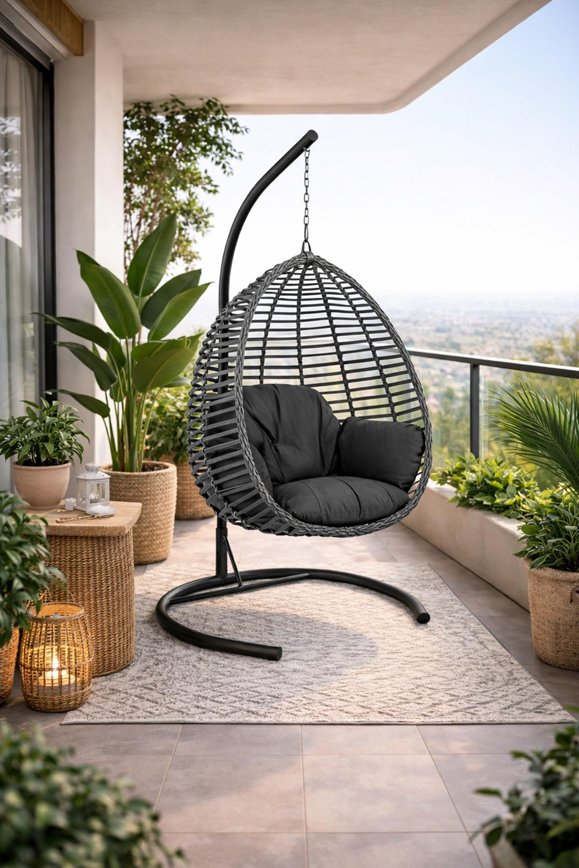 Capri Gümbet Tek Kişilik Minderli Rattan Asma Salıncak | ID5762