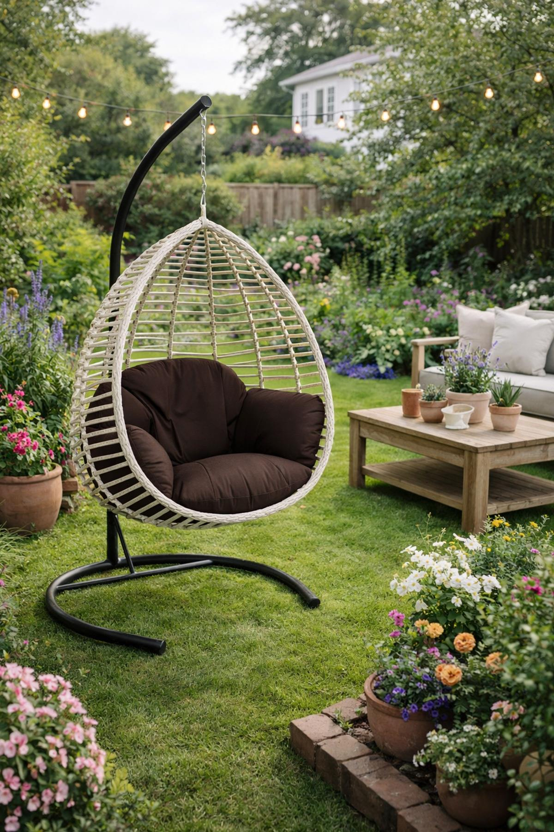 Capri Gümbet Tek Kişilik Minderli Rattan Asma Salıncak | ID5762