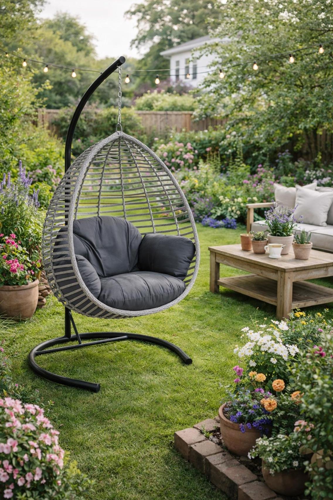 Capri Gümbet Tek Kişilik Minderli Rattan Asma Salıncak | ID5762