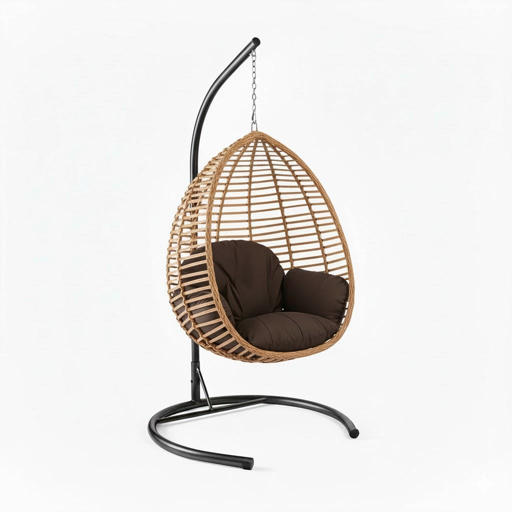 Capri Gümbet Tek Kişilik Minderli Rattan Asma Salıncak | ID5762