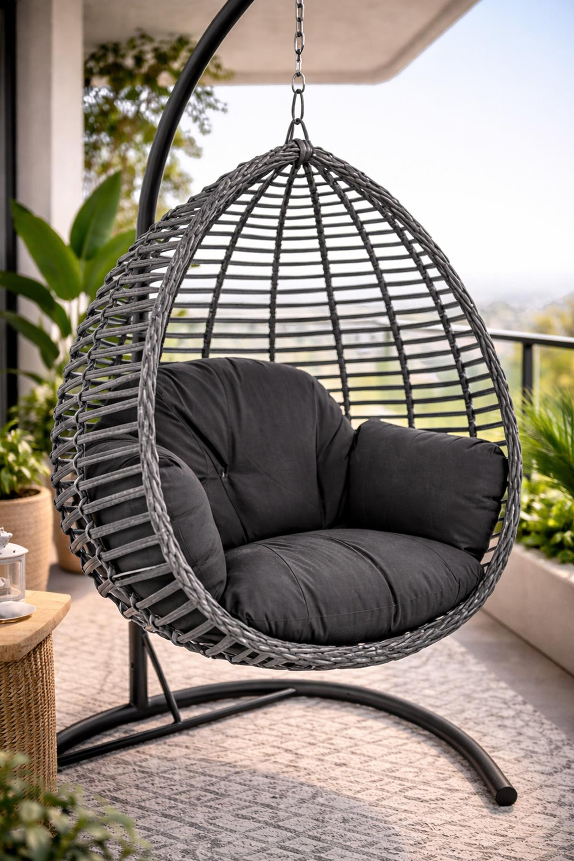 Capri Gümbet Tek Kişilik Minderli Rattan Asma Salıncak | ID5762