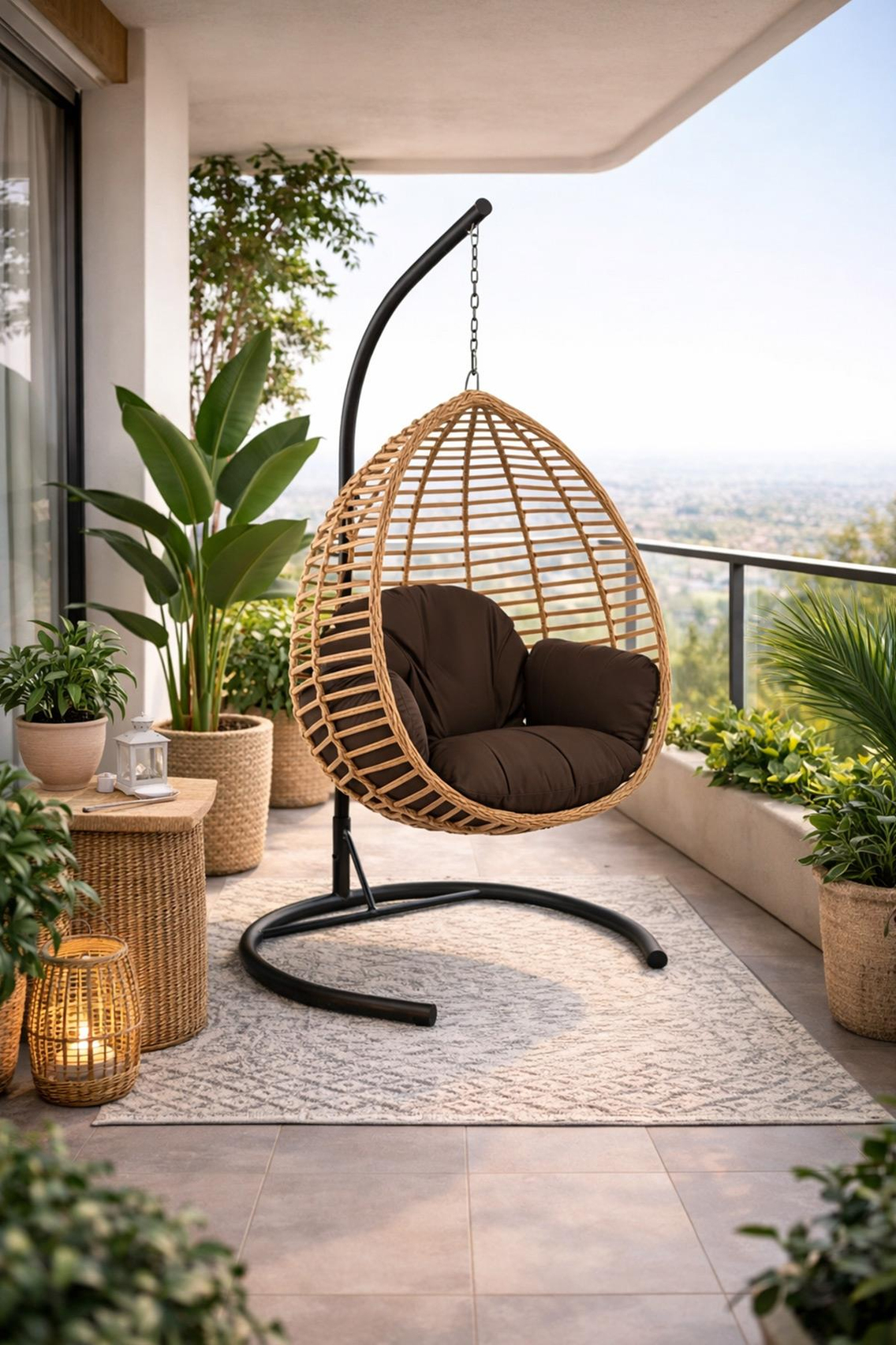 Capri Gümbet Tek Kişilik Minderli Rattan Asma Salıncak | ID5762