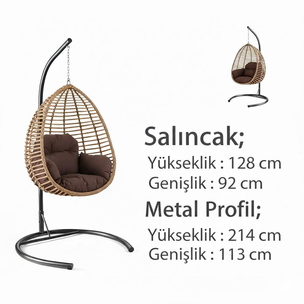 Capri Gümbet Tek Kişilik Minderli Rattan Asma Salıncak | ID5762