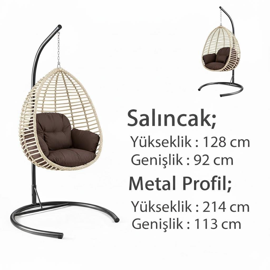 Capri Gümbet Tek Kişilik Minderli Rattan Asma Salıncak | ID5762