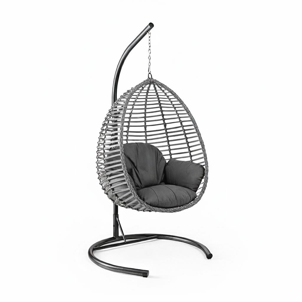 Capri Gümbet Tek Kişilik Minderli Rattan Asma Salıncak | ID5762