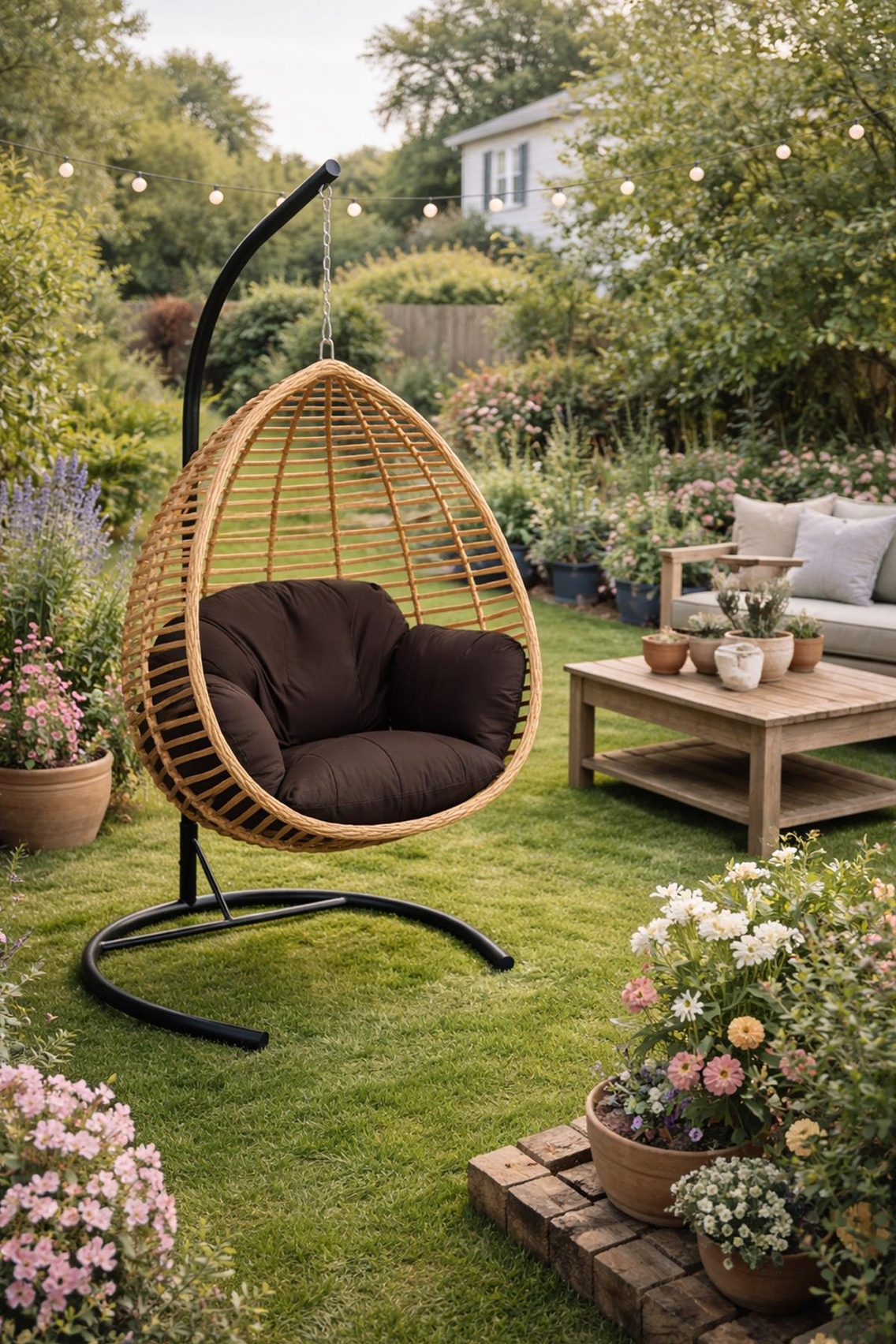 Capri Gümbet Tek Kişilik Minderli Rattan Asma Salıncak | ID5762