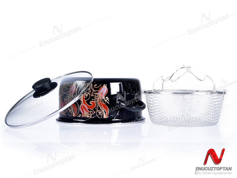 Emaye Cam Kapaklı Kızartma Tenceresi Fritöz Seti | ID3848