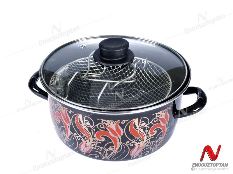 Emaye Cam Kapaklı Kızartma Tenceresi Fritöz Seti | ID3848