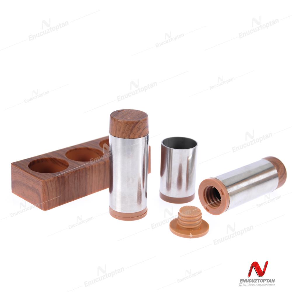 Gül Çelik Ahşap Görünümlü Standart Karabiberlik ve Tuzluk Seti | ID5224